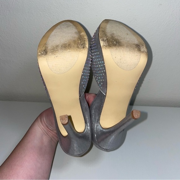 Steve Madden Naomeee Silver Metallic Rhinestone Jeweled Platform Stiletto Heels - Picture 5 of 9